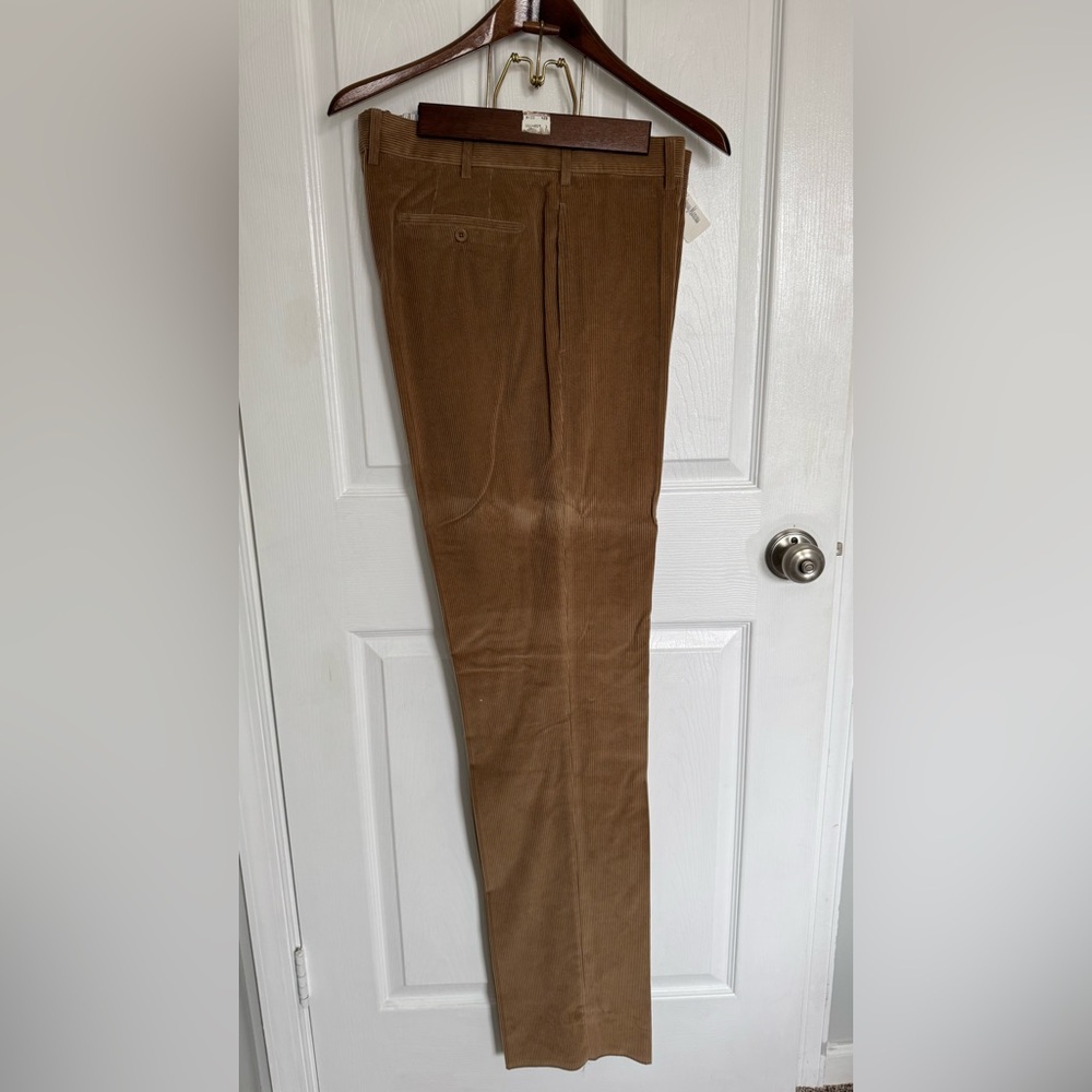 Neiman Marcus Men's Corduroy Flat Pants - Tan Brown